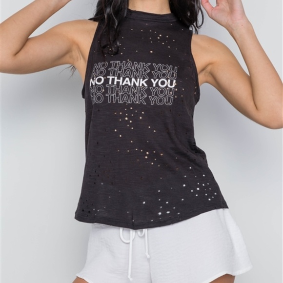 NO THANK YOU DISTRESSED TANK black - Picture 3 of 8